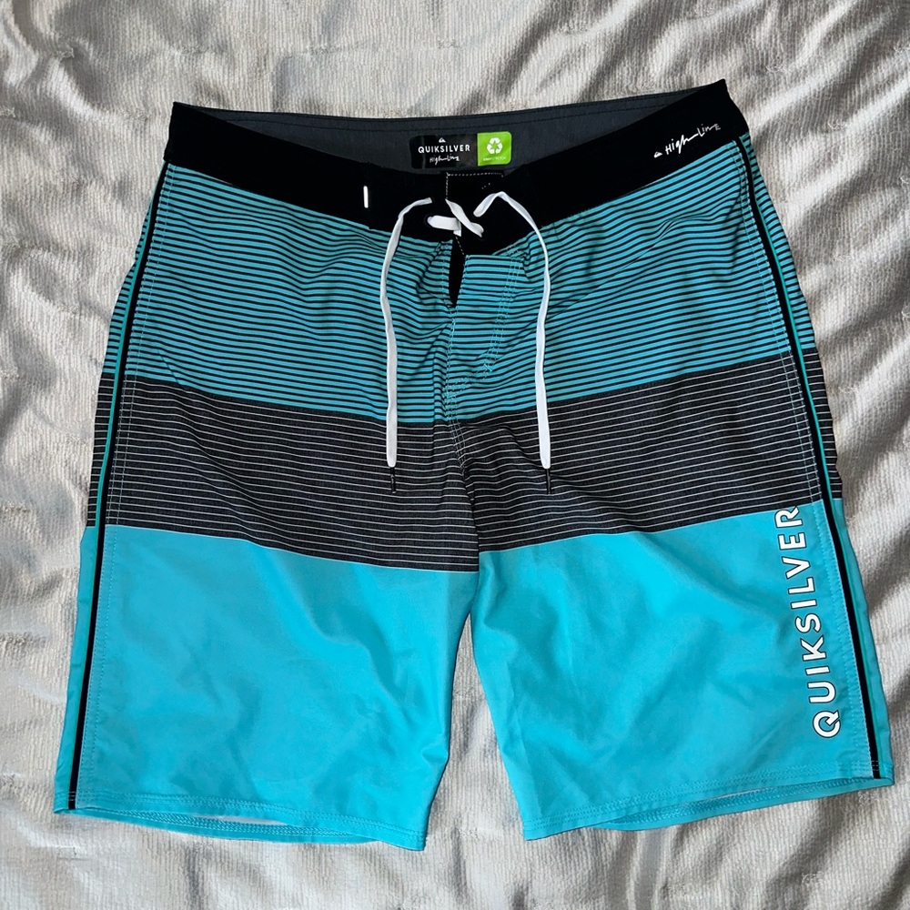 Quiksilver Men's Striped Black and Blue Board Shorts